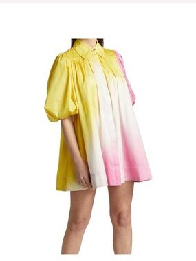 Aje Ombre Puff Sleeve Babydoll Dress - Yellow, White & Pink